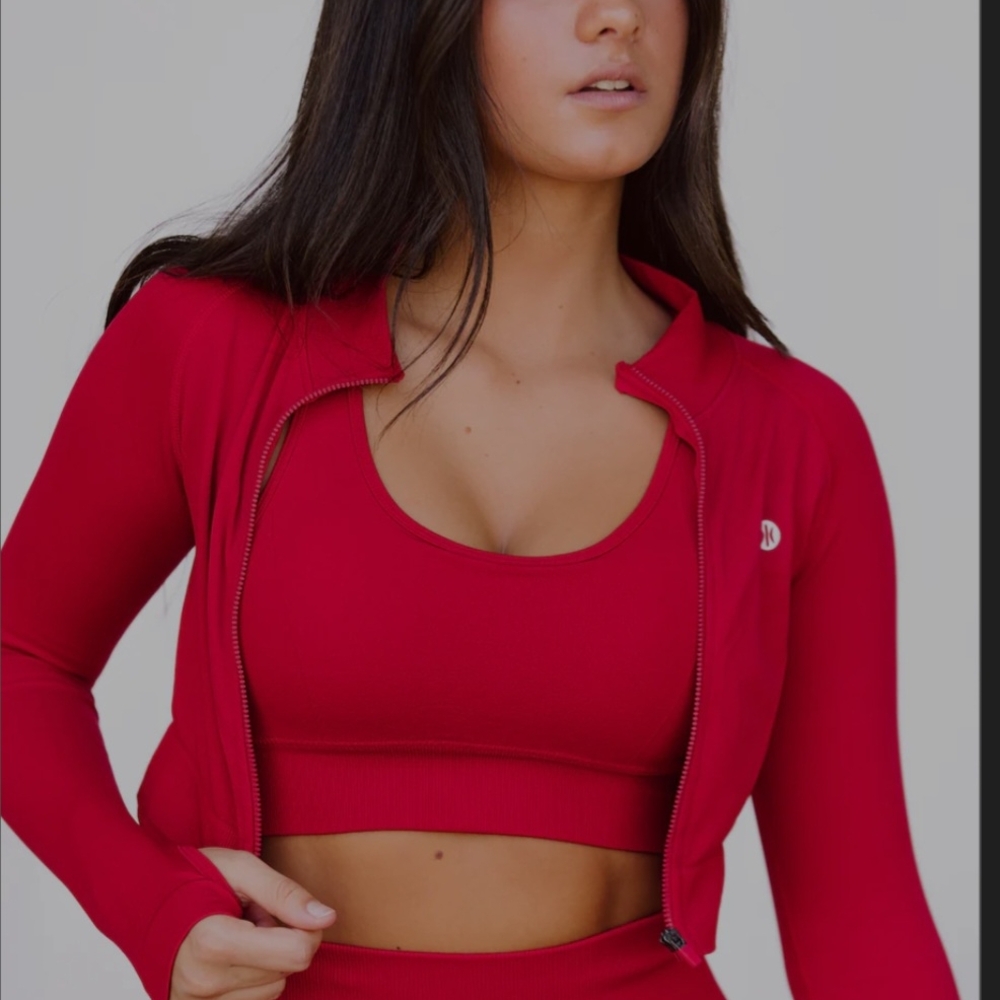 Astoria Red Zip-Up Jacket and Sports Bra Set